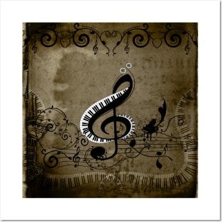 Music, decorative clef with piano and key notes Posters and Art